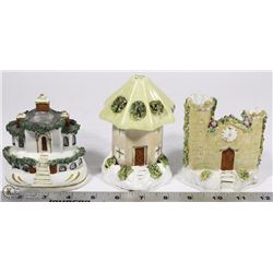 SET OF 3 STAFFORDSHIRE PASTILLE BURNERS.