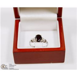 OVAL GARNET AND DIAMOND RING SET IN 925 STERLING