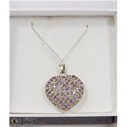 LADIES AMETHYST 3D HEART PENDANT AND NECKLACE SET