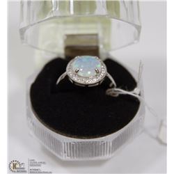 #54-WHITE FIRE OPAL & CZ RING