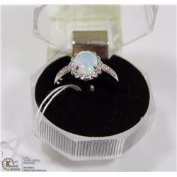 #55-WHITE FIRE OPAL & CZ RING
