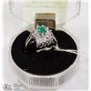Image 1 : #65-GREEN EMERALD & CZ RING