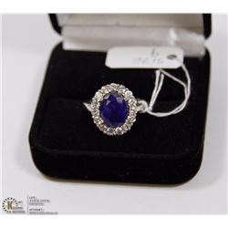 #120- NATURAL BLUE SAPPHIRE & CZ RING