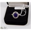 Image 1 : #120- NATURAL BLUE SAPPHIRE & CZ RING