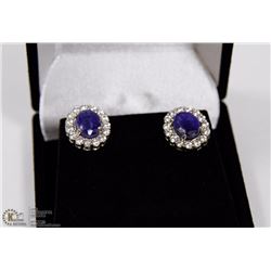 #121- NATURAL BLUE SAPPHIRE & CZ  EARRINGS