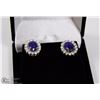 Image 1 : #121- NATURAL BLUE SAPPHIRE & CZ  EARRINGS