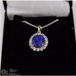#122- NATURAL BLUE SAPPHIRE & CZ PENDANT NECKLACE