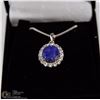 Image 1 : #122- NATURAL BLUE SAPPHIRE & CZ PENDANT NECKLACE