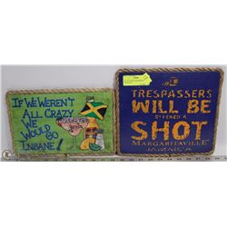SET OF 2 WOOD AND ROPE NOVELTY BAR SIGNS -