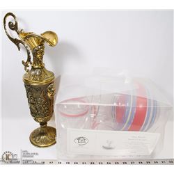 VINTAGE BRASS ETCHED WATER JUG PITCHER