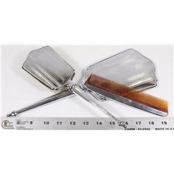 VINTAGE MIRROR, BRUSH & COMB.