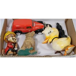 BOX W/SOME VINTAGE ITEMS INCL. DUCK,