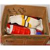 Image 1 : MISC BOX OF VINTAGE HOCKEY JERSEYS, SOCKS, PADS