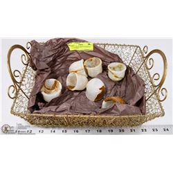 SET OF 7 ONYX SHOT GLASSES IN WIRE BASKET