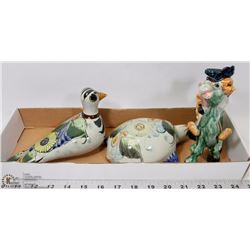 LOT OF MID CENTURY TONALA MEXICAN POTTERY TURTLE