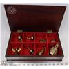 Image 1 : WOOD DISPLAY BOX FULL OF BRASS ITEMS