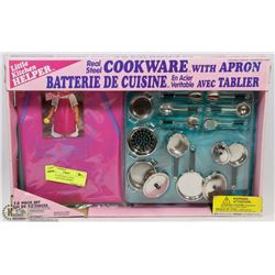 VINTAGE 1997 REAL STEEL COOKWARE WITH APRON