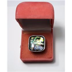 #3 - SILVER TONE SQUARE CUT ABALONE RING