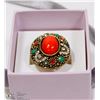 Image 1 : RED CORAL GEMSTONE CLUSTER STYLE RING