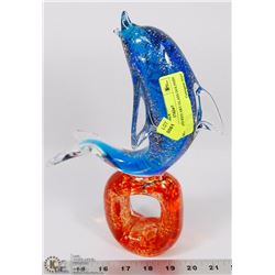 BLUE AND RED ART GLASS DOLPHIN