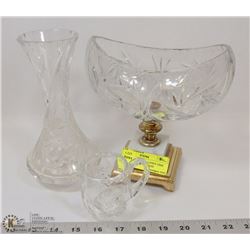 PINWHEEL CRYSTAL CANDY DISH W/ MARBLE & BRASS BASE