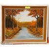 Image 1 : VINTAGE OIL ON CANVAS FRAMED FALL PICTURE