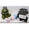 Image 1 : CERAMIC FROG WITH COW PARADE FIGURINE