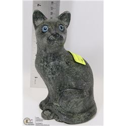 WOLF ORIGINAL CAT SCULPTURE WITH BLUE EYES 7.5"H.