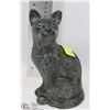 Image 1 : WOLF ORIGINAL CAT SCULPTURE WITH BLUE EYES 7.5"H.