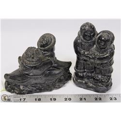 PAIR OF WOLF ORIGINAL SOAP STONE INUIT CARVINGS.