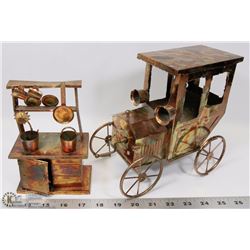 VINTAGE MUSICAL CRANK COPPER CAR W/STOVE