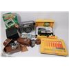 Image 1 : BOX OF VINTAGE CAMERAS INCL KODAK, FUJI, BROWNIE.