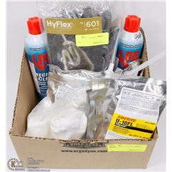 FLAT OF LOCKTITE, CLEANERS, WORK GLOVES, AND MORE