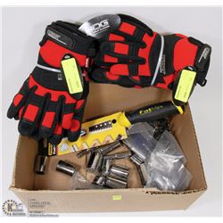 BOX WITH WESTWARD SOCKETS, STANLEY DRYWALL SAW,