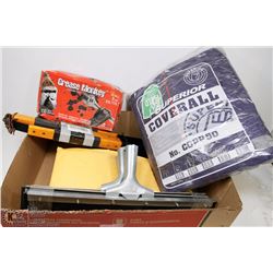 BOX WITH DISPOSABLE GLOVES, BBQ SET, COVERALLS,