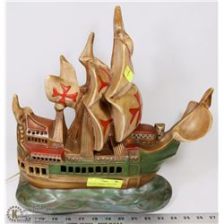 VINTAGE CERAMIC TABLE LAMP SHAPE OF A SHIP 15”