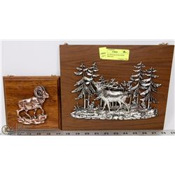 A PAIR OF VINTAGE ELK & RAM WALL DISPLAYS