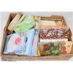 FLAT OF ASSORTED FANCY NAPKINS & WEIGHTED HOLDER