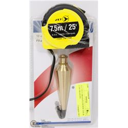 NEW JET 779171 BRASS PLUM BOB 12OZ & TAPE MEASURE.