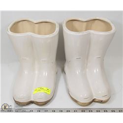 LOT OF 2 PAIRS OF WHITE CERAMIC BOOT PLANTERS