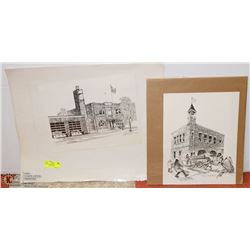 2 VINTAGE PRINTS INCL VEGREVILLE FIRE DEPT,