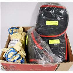 BOX WITH BACK BRASES AND WORK GLOVES