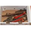 Image 1 : BOX W/ 5 PIPE WRENCHES 10”, 2 X 14” , 2 X 18”