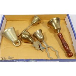 BOX W/ 5 VINTAGE BRASS BELLS