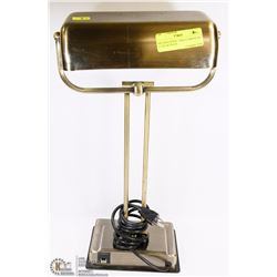 BRUSHED STEEL TABLE LAMP WITH 2 110V OUTLETS
