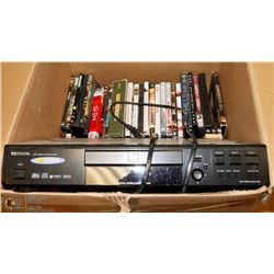 BOX W/ 100 DVDS & A TOSHIBA DVD PLAYER