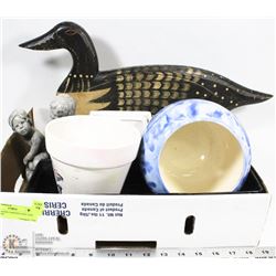 RUSTIC HAND CARVED LOON AND PLANTERS