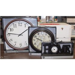 LOT OF 3 NEW WALL CLOCKS
