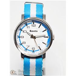 #2-ROOTS BLUE & WHITE NYLON STRAP, BLUE & WHITE
