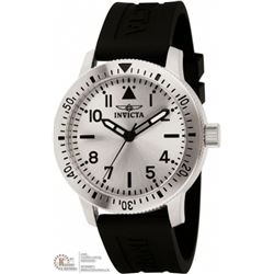 #15-INVICTA BLACK SILICONE RUBBER STRAP, SILVER